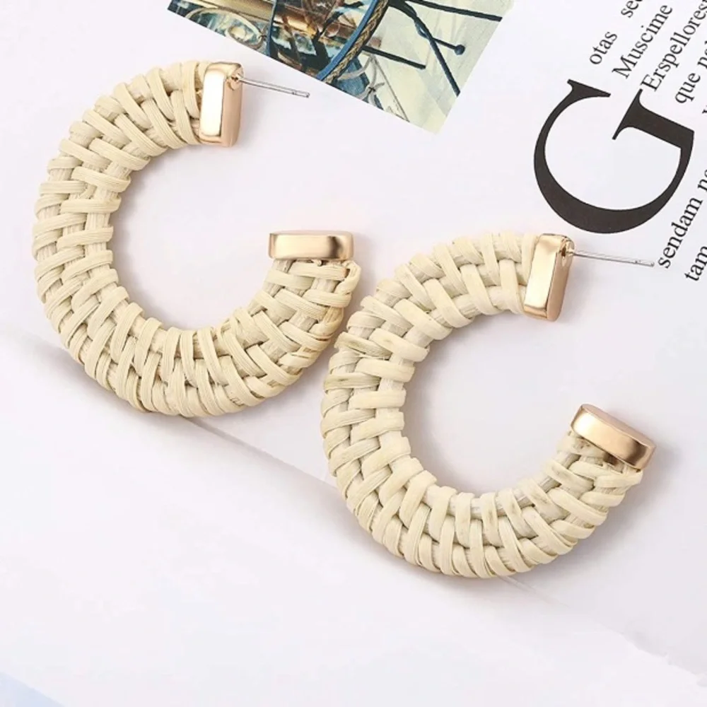 Take Me Away Bohemian Handmade Rattan Neutral Statement Earrings - Picture 7 of 9